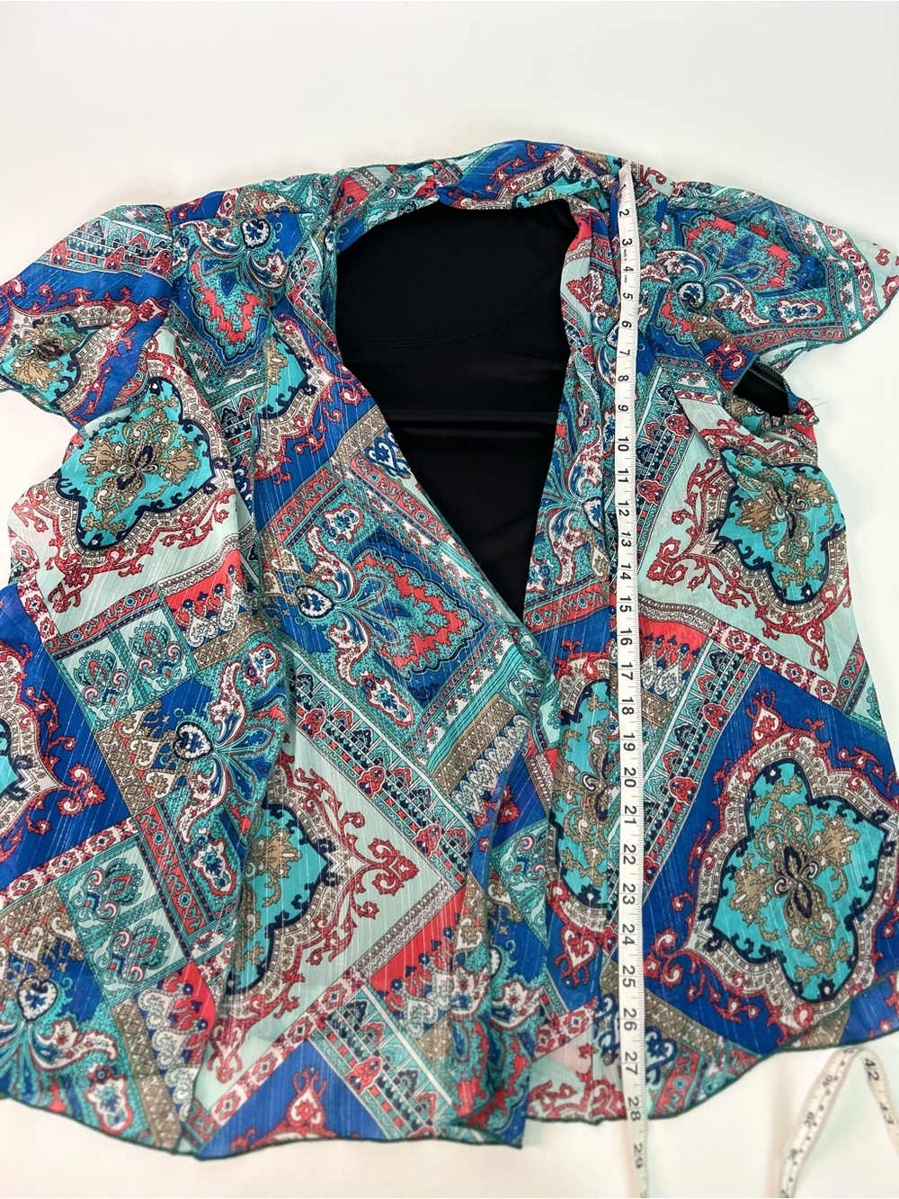 Rebecca Malone Paisley Kimono Top Plus Size 2X Blue Red Open Front - Picture 4 of 7